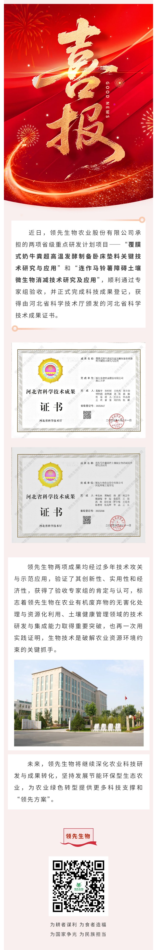 【喜訊】領(lǐng)先生物斬獲兩項(xiàng)省級科技成果！